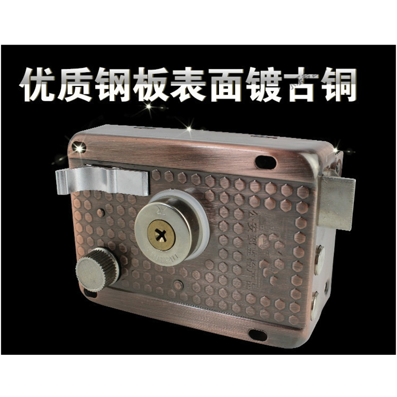 防盗门锁红古铜铁门木门车库门三保险锁实力十字锁芯 带边带壳原配锁芯 35-50mm 左内 带钥匙