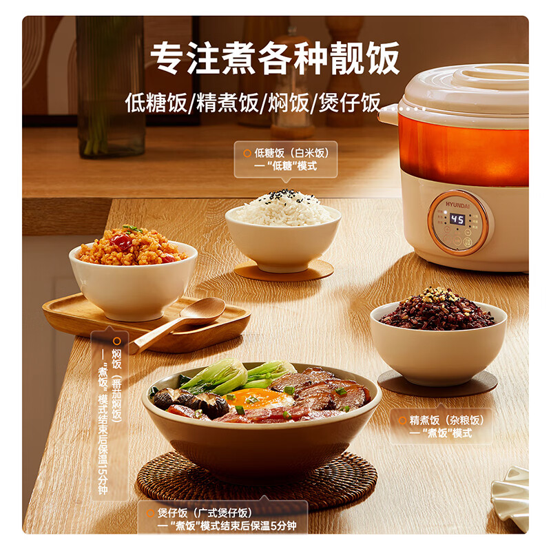 现代HYUNDAI韩国低糖电饭煲 小型迷你3升电饭锅智能预约保温2-6人家用蒸饭锅米汤分离沥水FB0301 低糖饭煲高清大图