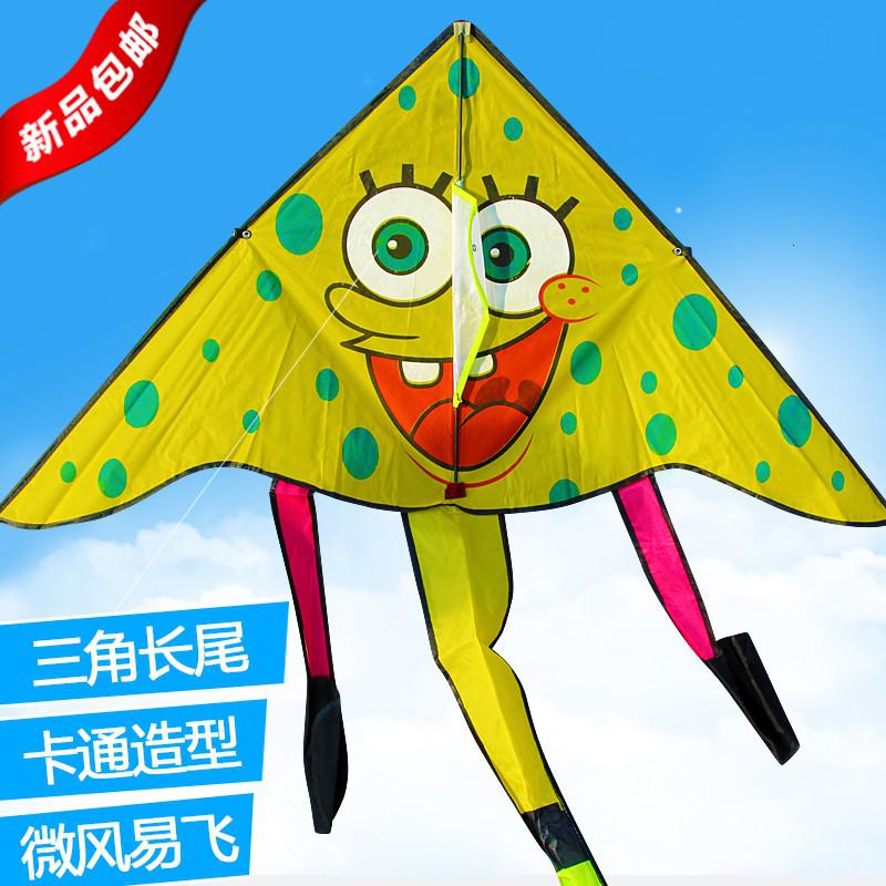 潍坊风筝卡通儿童成人风筝微风易飞风筝线轮海绵宝宝风筝创意 三维工匠 长尾海绵宝宝+16白轮200米线高清大图