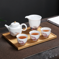 常生源 茶具套装 功夫茶具茶壶茶盘整套羊脂玉白瓷珐琅彩带竹木茶盘 茶忆潮海茶具套组