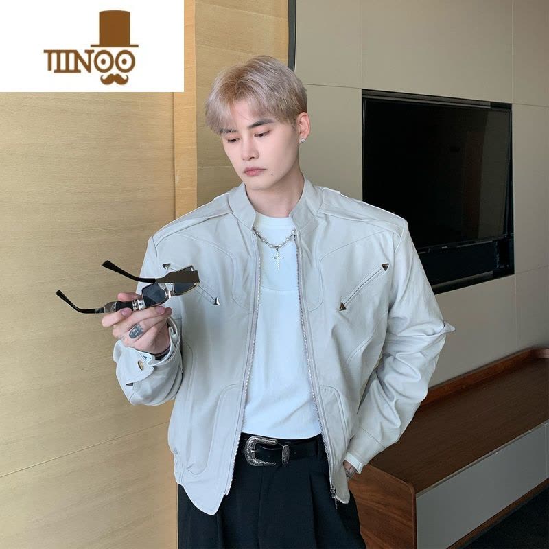 YANXU 感短款机车皮衣男宽松小众设计帅气夹克外套ins潮流图片