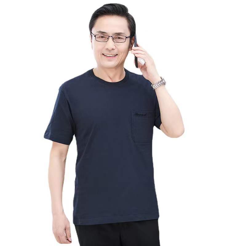 中年男士短袖棉质t恤爸爸夏装棉质汗衫中老年人男装夏天上衣宽松莎丞图片