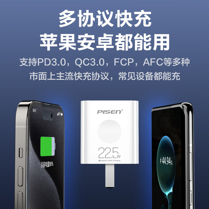 品胜(PISEN)3C认证充电器 PD20W快充+22.5W多口充电头USB插头 KC-C02/云初白高清大图