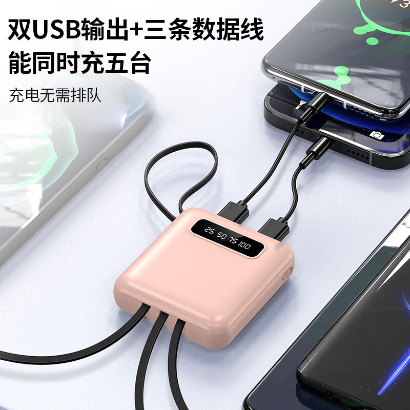 ZNNCO充电宝自带线20000毫安时超级快充大容量超薄迷你便携移动电源适用华为苹果两万mAh 旗舰版丨神秘黑高清大图