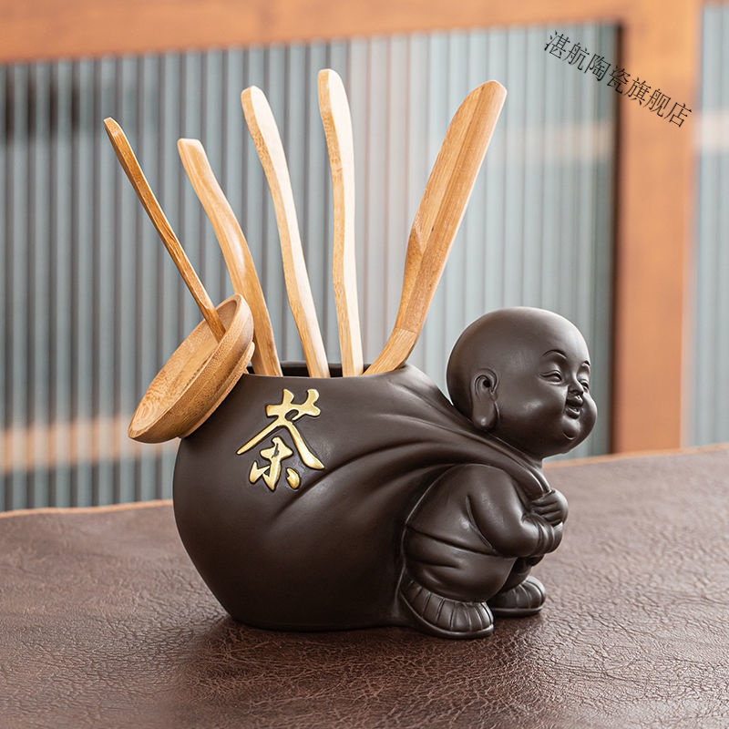 茶具配件功夫铜六君子套装紫砂茶宠摆件精品黑檀木茶道六君子