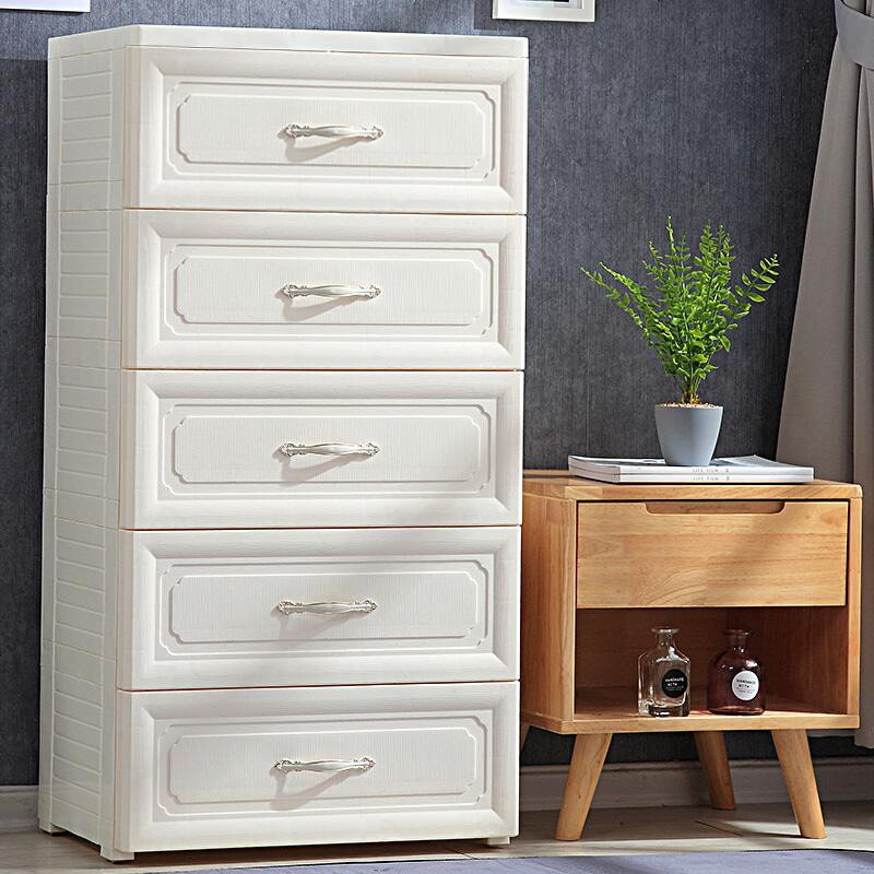 欧式大号抽屉式收纳柜储物柜塑料整理柜儿童宝宝衣柜收纳箱鞋柜子 欧式纯米白纯大抽 四层