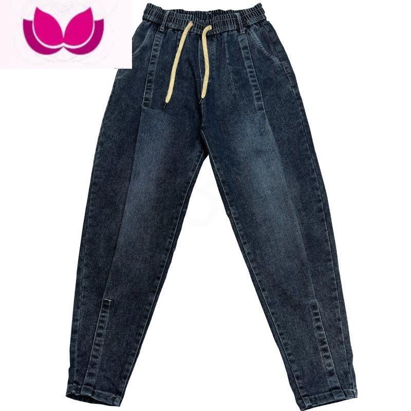 七斓春季裤子潮牌痞帅炸街男牛仔裤潮青年纯色宽松弹力小脚哈伦长裤男图片