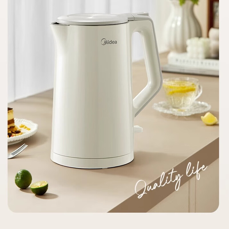 美的电热水壶1.5L双层防烫304不锈钢无缝内胆1500W MK-SH15M116高清大图