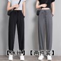 冰丝运动裤女夏季薄款宽松休闲卫裤子2023新款春秋哈伦裤潮束脚裤 2XL135-150斤 黑色+深灰色【两件装】