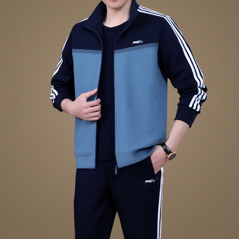 运动套装男2021春秋季中老年男士大码宽松爸爸装外套休闲服三件套