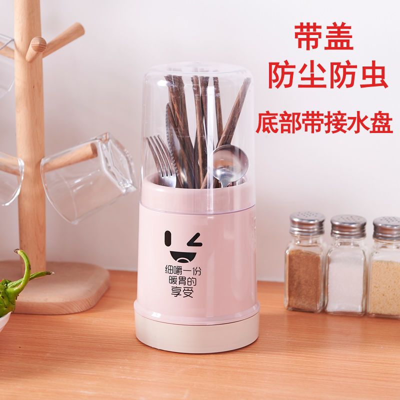 带盖防尘筷子篓餐具勺子收纳置物架筷篓筷子筒家用筷筒筷笼 [蓝色]带盖筷子笼+10双筷子+挂袋