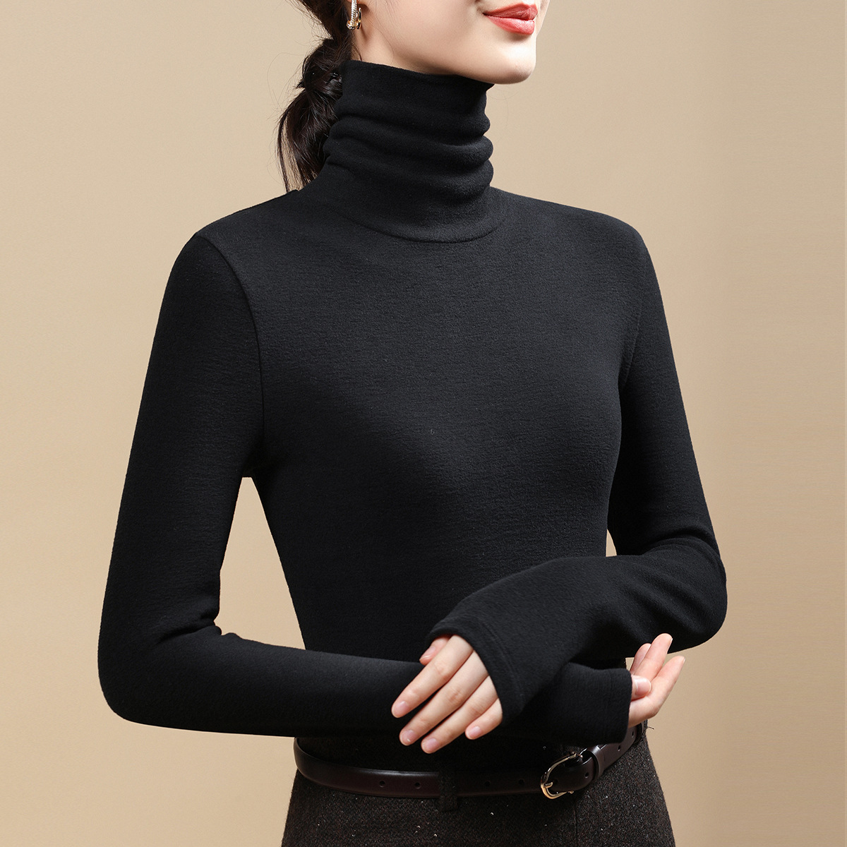 堆堆领双面德绒打底衫女秋冬内搭2025年新款加厚女士保暖上衣洋气高清大图