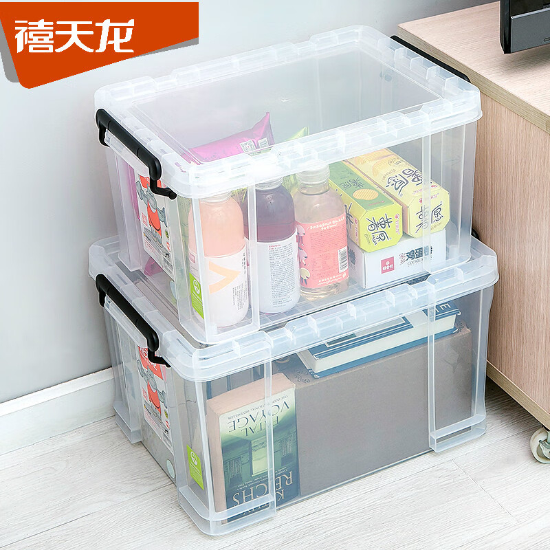 禧天龙(Citylong) X-6170大力士收纳箱3个装(透明白)65L有盖大号储蓄储物收纳箱子加厚直角收纳箱高清大图