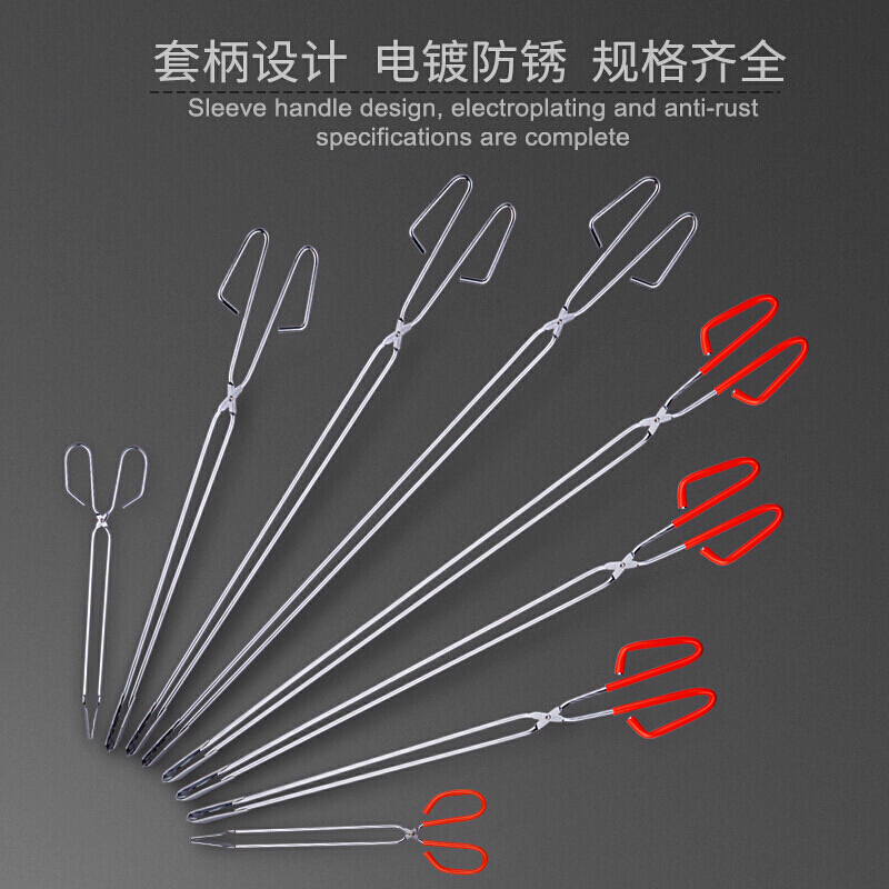 加长火钳 炭火煤球钳子垃圾夹拾物器不锈钢火钳家用加长夹捡垃圾的夹子清洁卫生钳烧烤木炭 30cm套柄电镀垃圾钳626107高清大图