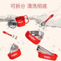 (私人订制)杯具熊(BEDDYBEAR儿童餐具宝宝婴幼儿吸盘碗辅食碗316不锈钢防摔碗辅食碗勺叉子套装宝宝餐具六件套