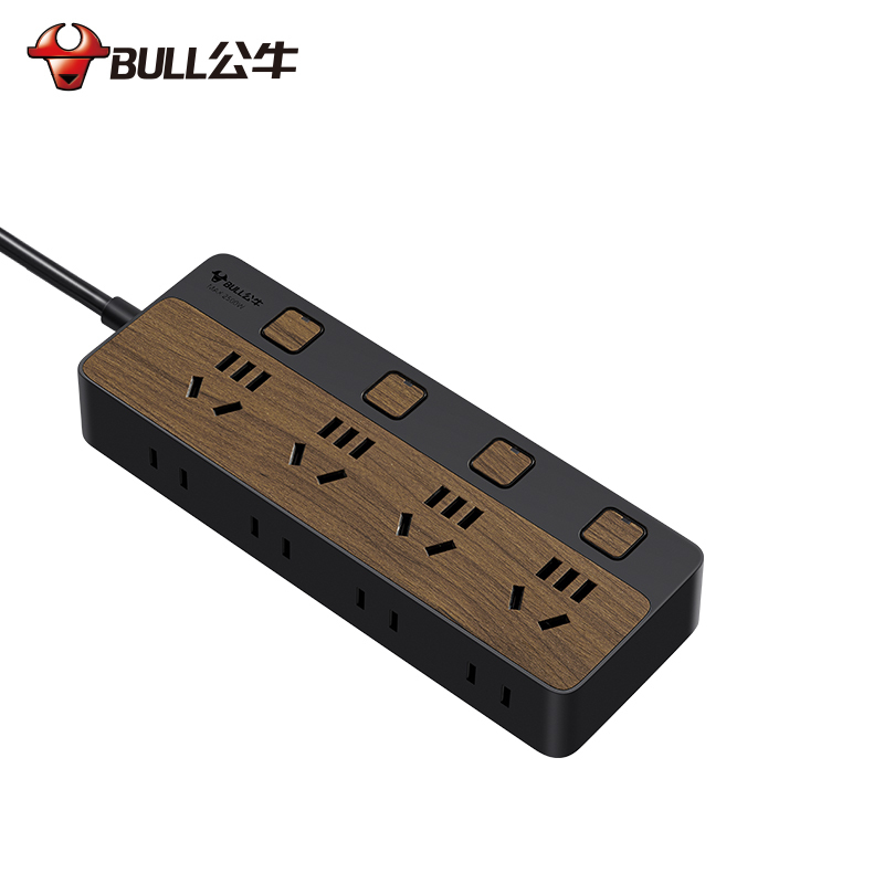 公牛(BULL)GN-R1443-5米木纹插座桌面创意多功能家用多用插排插板拖线板接线板插线板学生宿舍床头排插