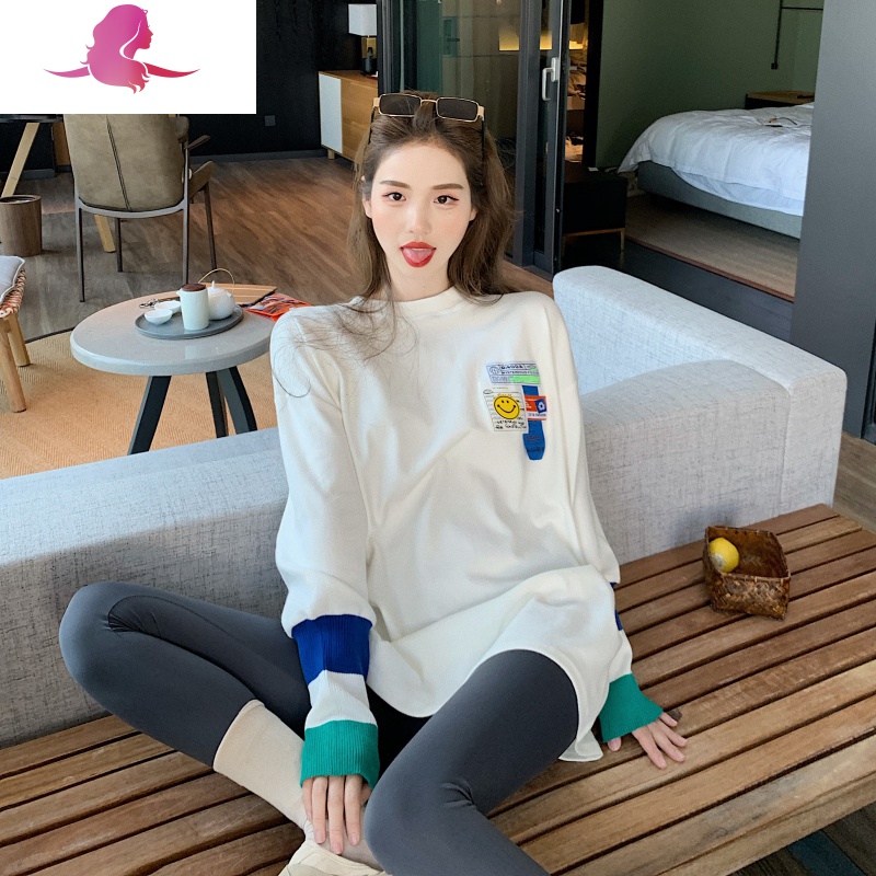 艳如飞春装欧货长款打底衫中长款长t恤女长袖宽松大白t遮屁股长t大码t