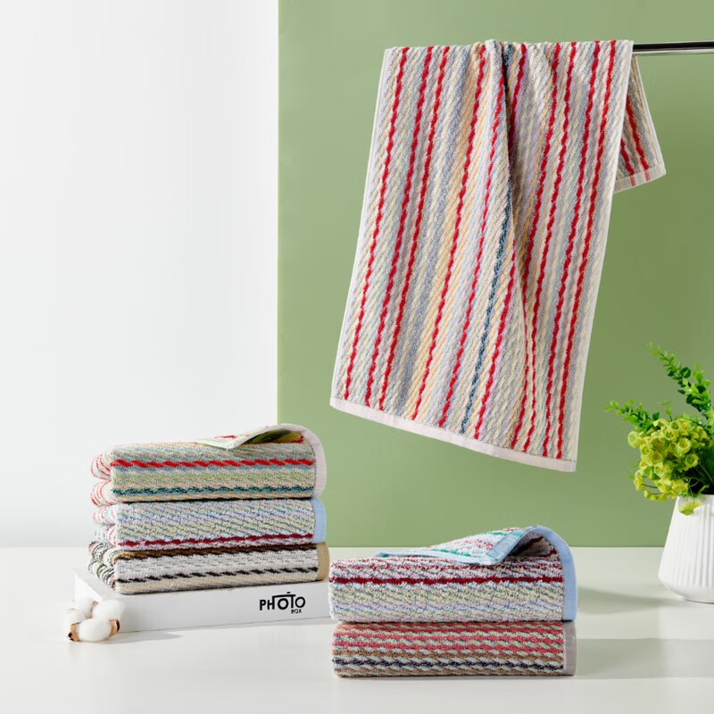 洁玉彩虹彩条毛巾单条装 颜色随机(GJ) 毛巾单条装礼盒JYCX-217FT-A高清大图