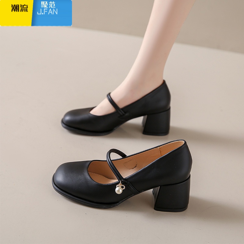 聚范玛丽珍女鞋2024新款时尚百搭法式中粗跟单鞋温柔配裙子高跟鞋高清大图