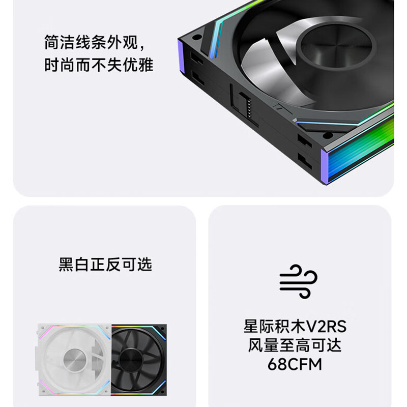 丛林豹星际积木V2 RS风扇拼接反叶12cm无限镜支持神光同步 PWM 调速白色机箱风扇ARGB机箱风扇[三只装]高清大图