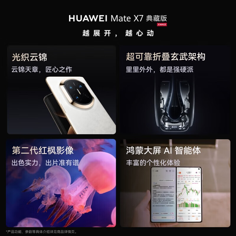 [全新]华为Mate X7 16+1TB 典藏版 寰宇红 折叠手机 麒麟9030 Pro芯 卫星通信 第二代红枫影像 鸿蒙AI 商务旗舰手机高清大图
