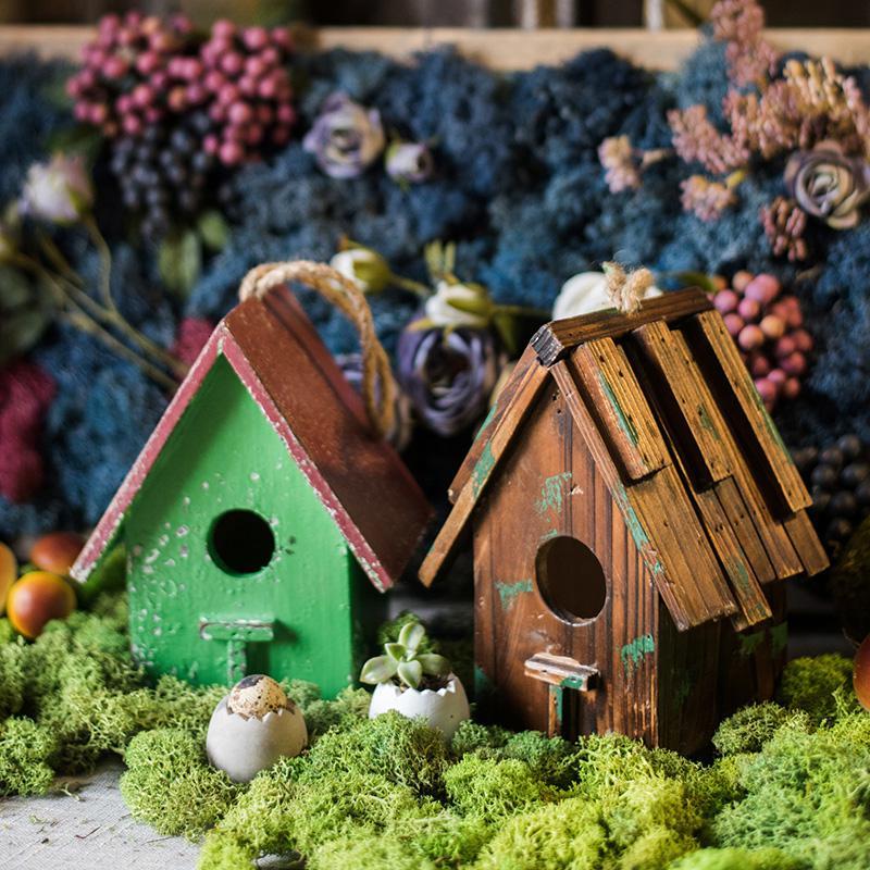家柏饰corated木头鸟窝鸟屋鸟巢装饰摆件杂货花园阳台装饰庭院摆件a款