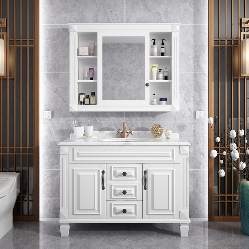 古达浴室柜组合橡木卫生间洗漱台落地洗脸盆实木中式卫浴柜智能镜