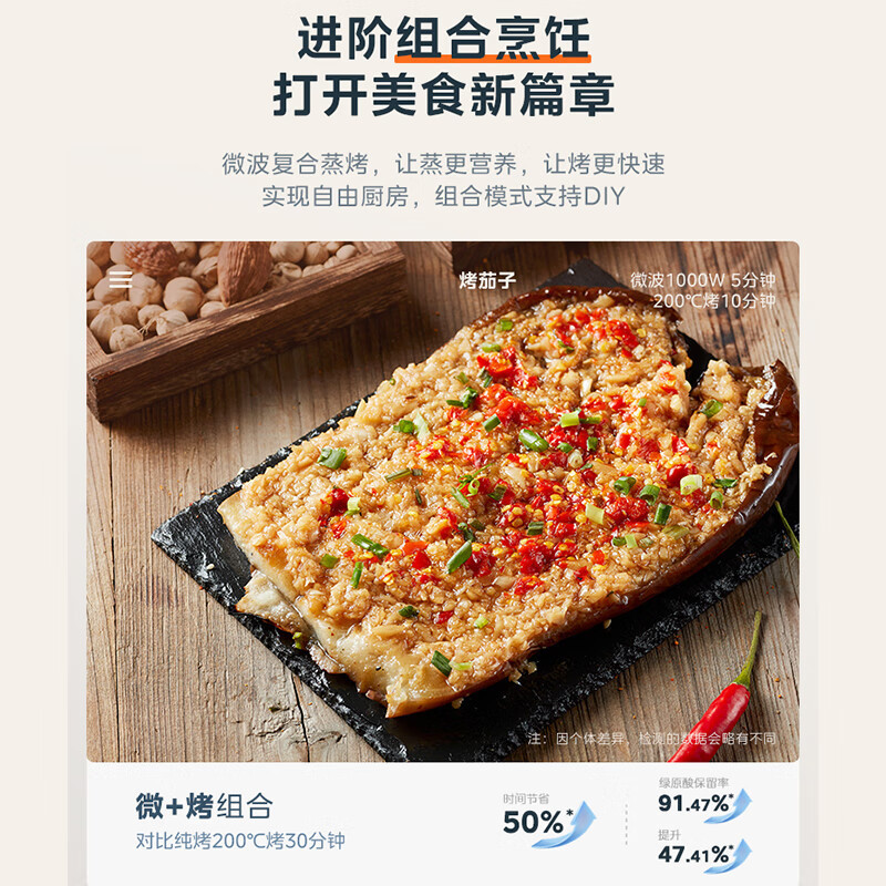 美的(Midea)寻味系列 微蒸烤炸一体蒸烤箱空气炸四合一23升微波炉台式机 304不锈钢内胆PG2333W(线下同款)
