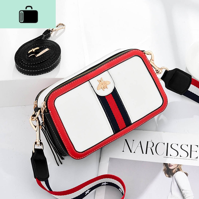 相机小包包新款2019宽肩带时尚迷你女包女士百搭2020潮斜挎小方包NEWLAKE 红拼白（赠两根肩带）