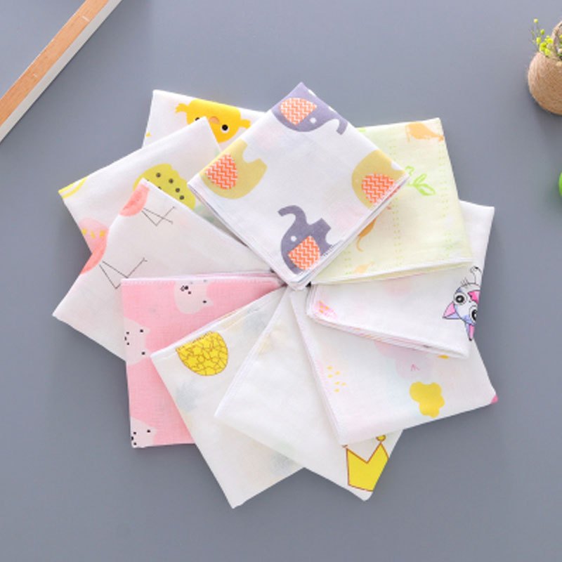 婴儿纱布口水巾宝宝毛巾新生儿洗脸小方巾儿童手帕手帕卡通可爱小清新