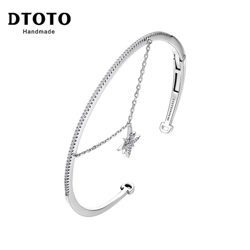 DTOTO 闪耀流星简约纯银女款欧美范开口手镯