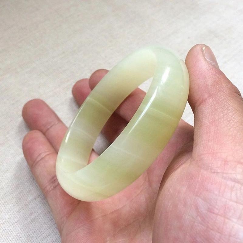 窄款送礼盒5354mm保真天然缠丝玉手镯女和田玉加宽玉手镯阿富汗玉石