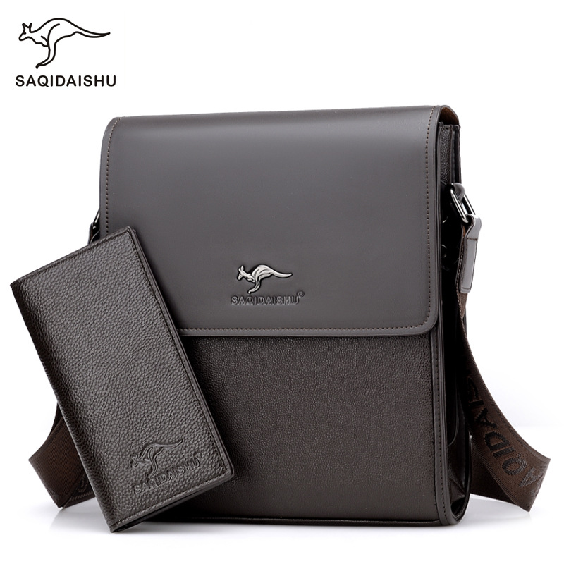 萨奇袋鼠saqidaishu萨奇袋鼠横竖男士单肩包休闲商务公文包潮流时尚斜