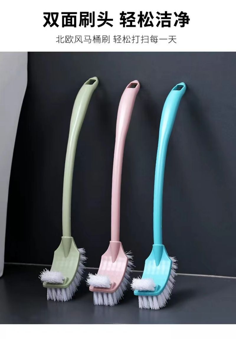 蔚岸加厚塑料长柄双面软毛马桶刷 卫生间弯曲刷 子缝隙刷 45cm/个(WA-QJ237)高清大图