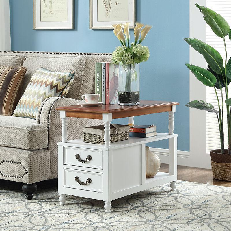 森美人美式沙发边几实木床头桌客厅边柜小茶几储物柜边角柜置物架台灯桌 地中海色双抽800*400*610