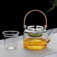 常生源 茶壶 双内胆可蒸煮耐热玻璃壶蒸汽壶提梁壶煮茶器烧茶器茶炉烧水 提梁锤纹壶