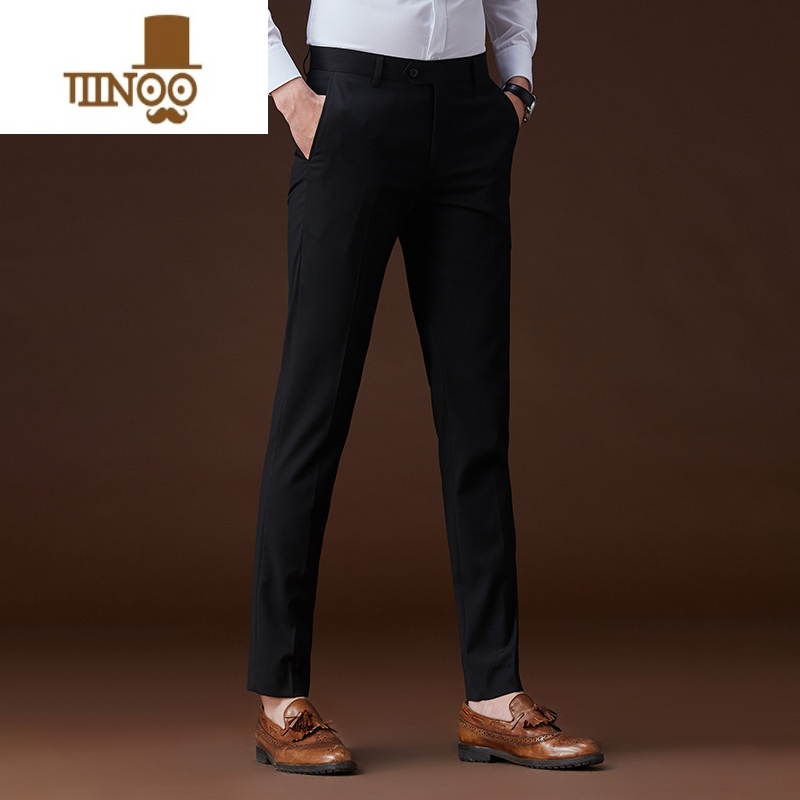 YANXU西裤男修身灰色裤子商务休闲直筒正装男士夏季职业长裤黑色西装裤高清大图