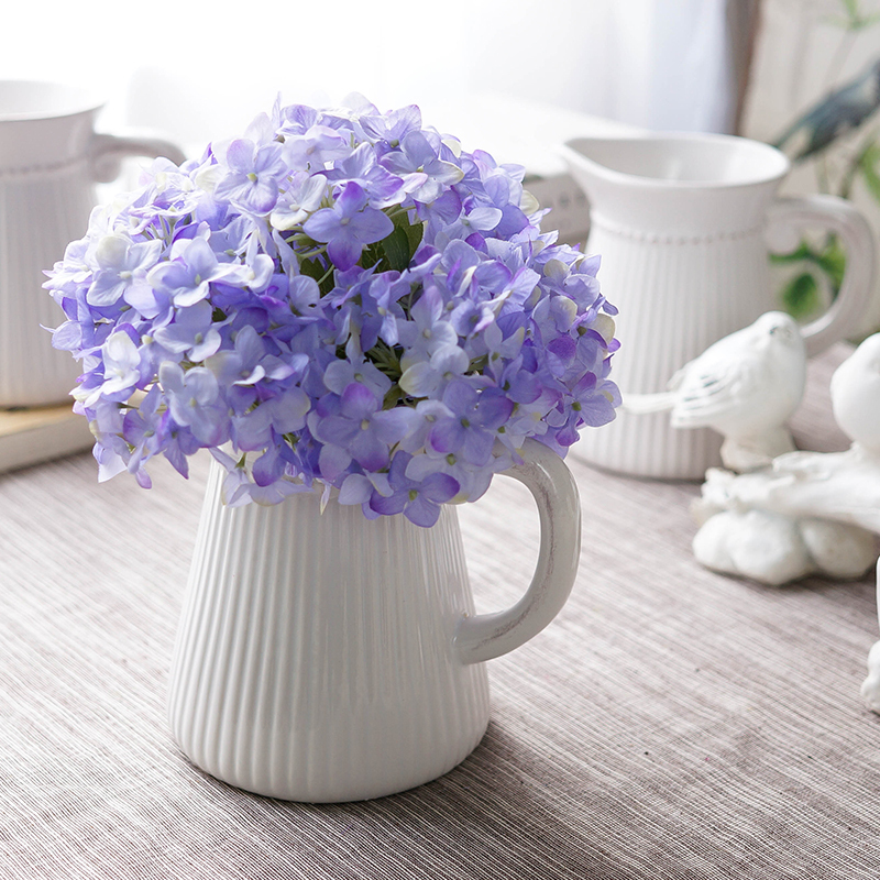 蒂凡复古做旧陶瓷花瓶 台面花瓶餐桌装饰品奶壶花器 客厅摆件 三维工匠 甜粉牡丹花束共5支+蒂凡花瓶