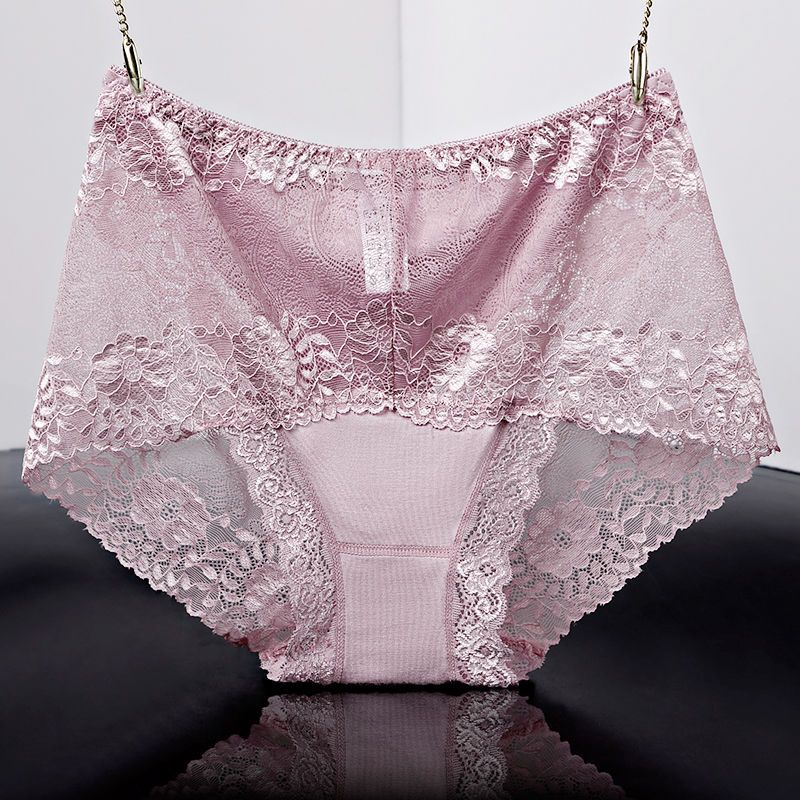 3条礼盒装高档精品新款大码中高腰三角裤加肥蕾丝花边无痕女内裤
