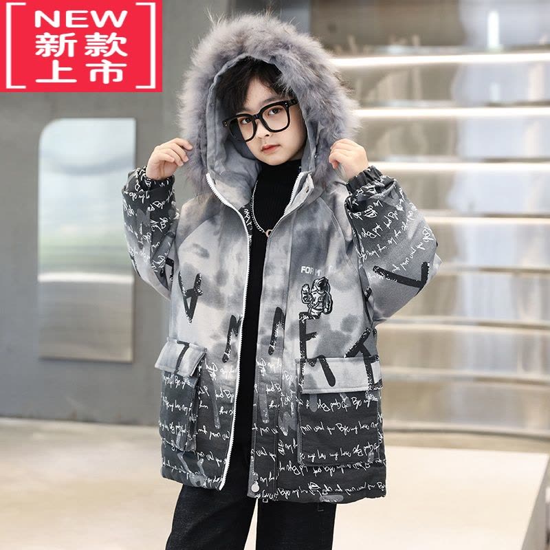 可莉允男童冬季棉服2022新款洋气中大童连帽加绒加厚棉衣儿童冬装外套潮图片