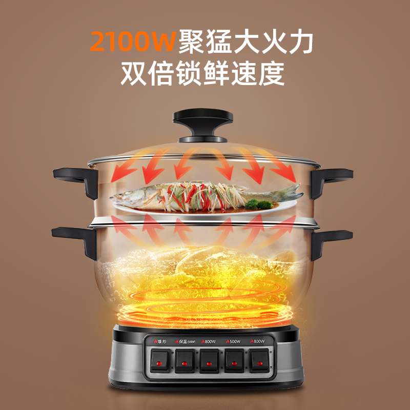 荣事达(Royalstar)电炒锅 家用不锈钢多功能电热锅炒锅多用途锅 电蒸锅RDG-ZH32GB6-316单笼高清大图