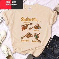 YIBUSHENGSloth T shirt 季女装时尚卡通树懒印花卡其色圆领短袖T恤r 成人M C2