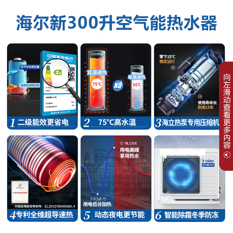 海尔(Haier)空气能热水器300升大容量75℃高水温恒温洗浴适合4人以上