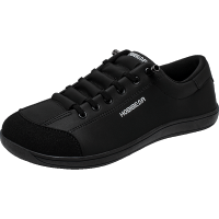 HOBIBEAR男鞋宽头零落差鞋底赤足鞋秋季皮面舒适轻便男士一脚蹬 全黑 42码