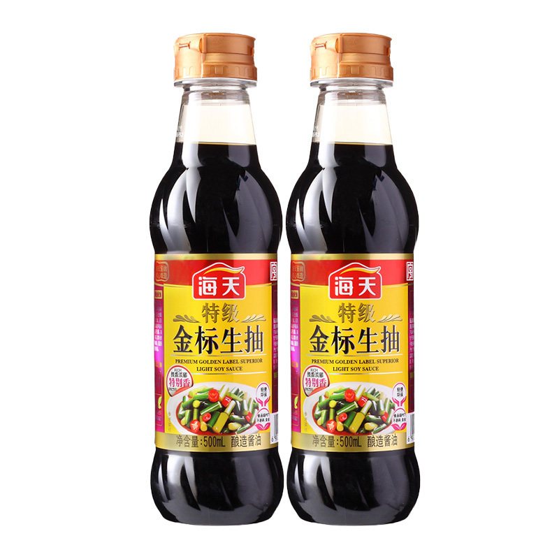海天特级金标生抽500ml瓶家用小瓶酿造酱油凉拌炒菜厨房调味料