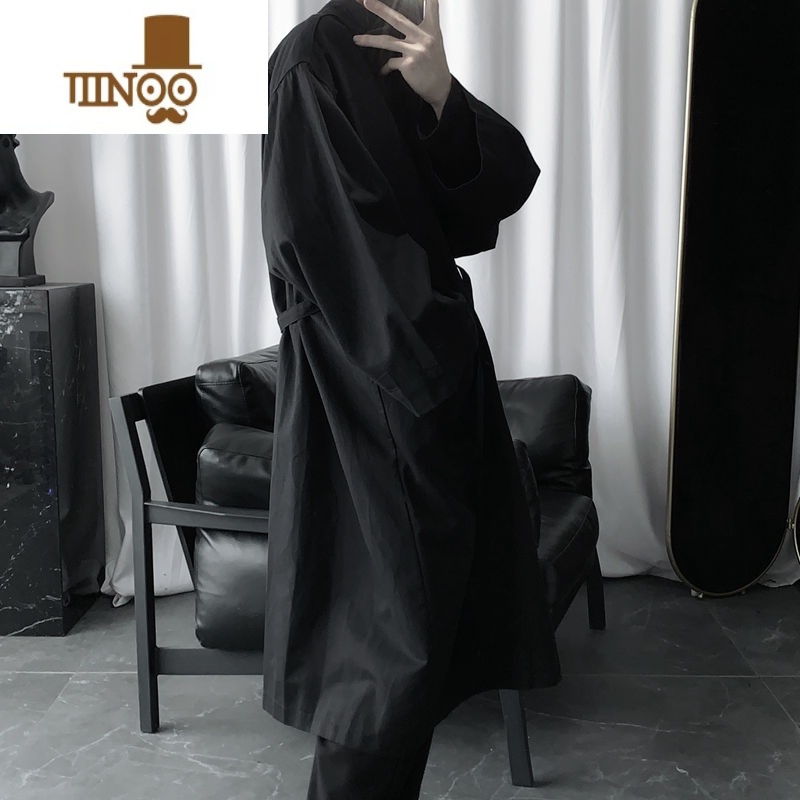 YANXU暗黑系套装新款宽松oversize风衣男中长款宽松潮流过膝外套高清大图
