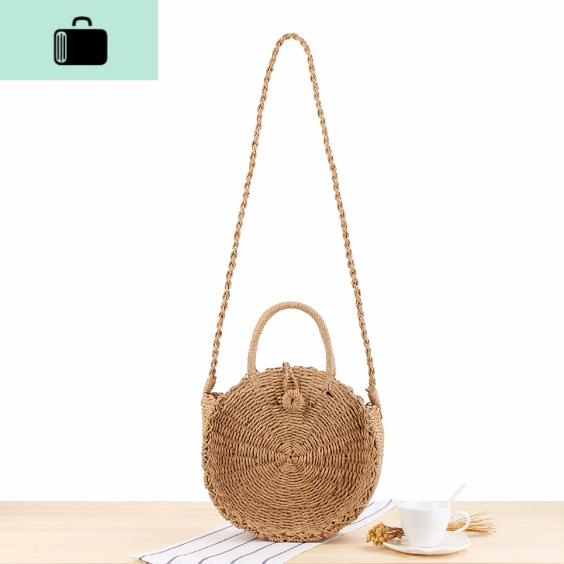 店长推荐ins新款度假沙滩编织包圆形手提单肩两用百搭休闲编包NEW LAKE女士单肩包