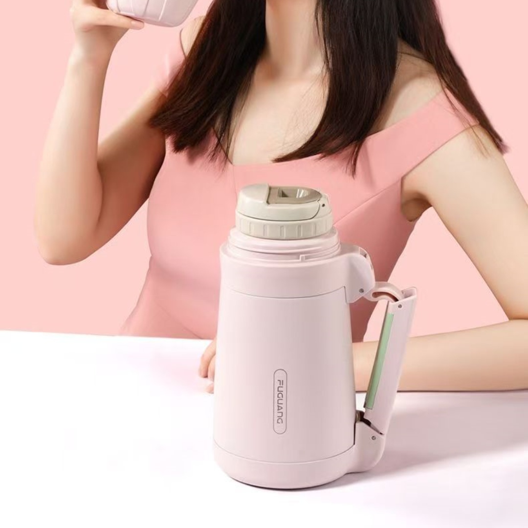 富光WFZ6057-1400旅行壶304不锈钢保温壶大容量保温杯粉色1.4L高清大图