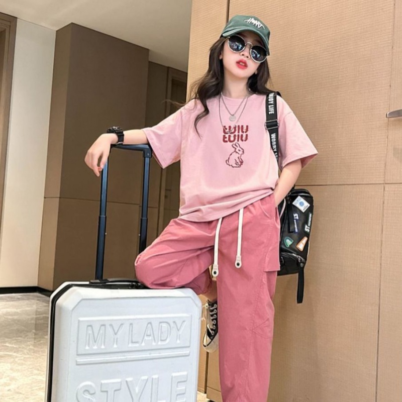 女童短袖夏装T恤夏季新款儿童半袖t女中大童装宽松上衣洋气潮 TT60粉红色一宽松升级版 160（建议身高160CM左右）