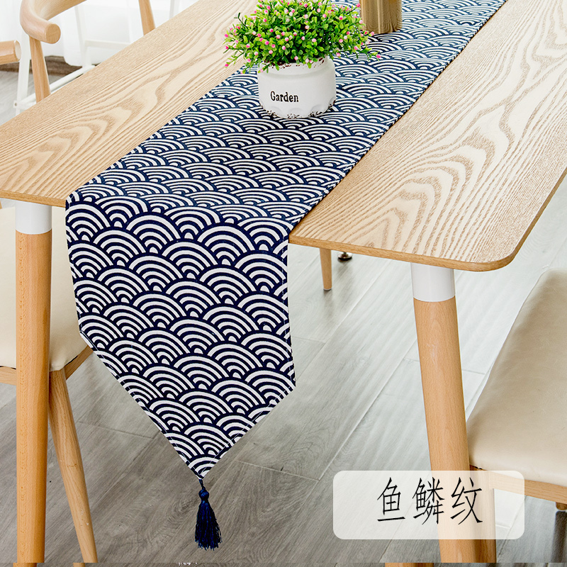 北欧桌旗现代简约茶几桌旗布长条餐桌茶台布艺鞋柜布盖巾床旗尾巾 鱼鳞纹 30*100cm（适合60cm左右小桌和柜_444